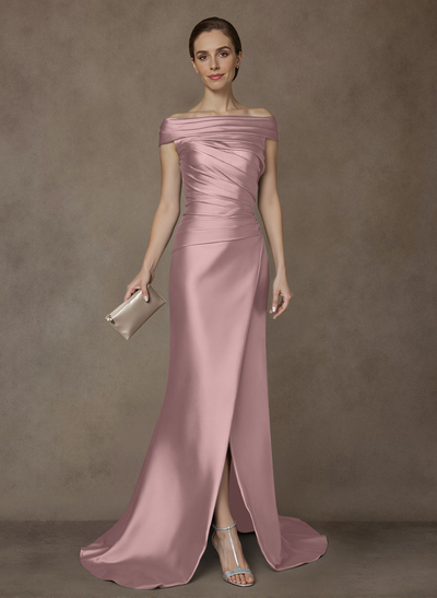Long Satin Cap Shoulder Sheath/Column Mother Of The Bride Dresses