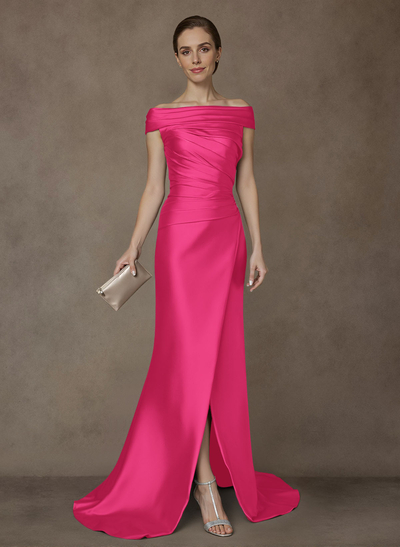 Long Satin Cap Shoulder Sheath/Column Mother Of The Bride Dresses