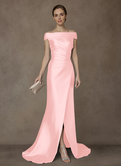 Long Satin Cap Shoulder Sheath/Column Mother Of The Bride Dresses