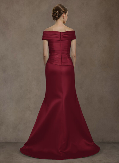 Long Satin Cap Shoulder Sheath/Column Mother Of The Bride Dresses