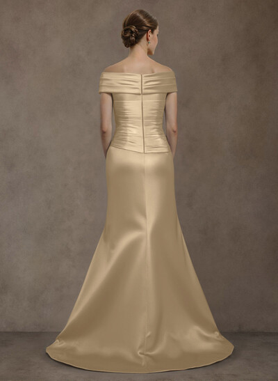 Long Satin Cap Shoulder Sheath/Column Mother Of The Bride Dresses