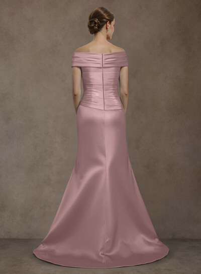 Long Satin Cap Shoulder Sheath/Column Mother Of The Bride Dresses