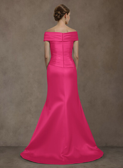 Long Satin Cap Shoulder Sheath/Column Mother Of The Bride Dresses