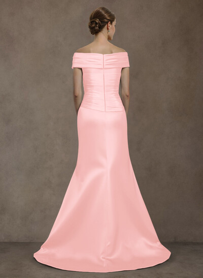Long Satin Cap Shoulder Sheath/Column Mother Of The Bride Dresses