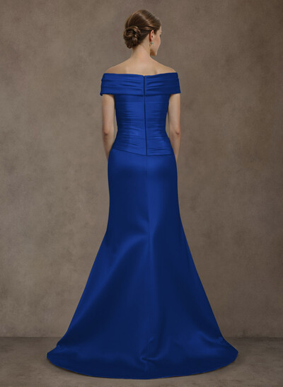 Long Satin Cap Shoulder Sheath/Column Mother Of The Bride Dresses