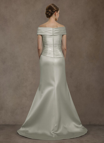 Long Satin Cap Shoulder Sheath/Column Mother Of The Bride Dresses