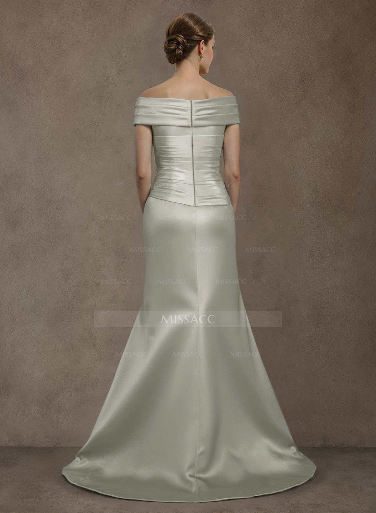 Long Satin Cap Shoulder Sheath/Column Mother Of The Bride Dresses