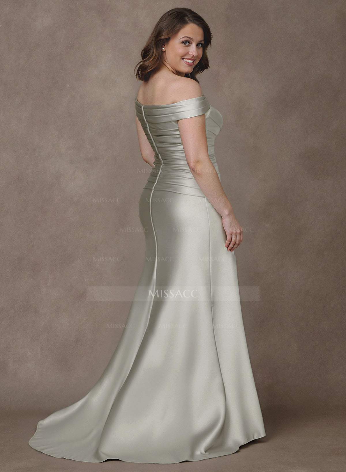 Long Satin Cap Shoulder Sheath/Column Mother Of The Bride Dresses
