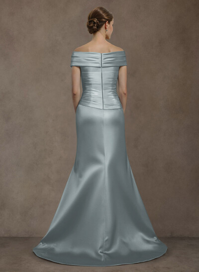 Long Satin Cap Shoulder Sheath/Column Mother Of The Bride Dresses