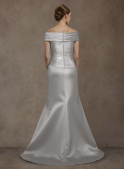 Long Satin Cap Shoulder Sheath/Column Mother Of The Bride Dresses