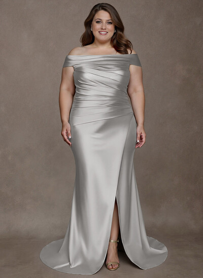 Long Satin Cap Shoulder Sheath/Column Mother Of The Bride Dresses