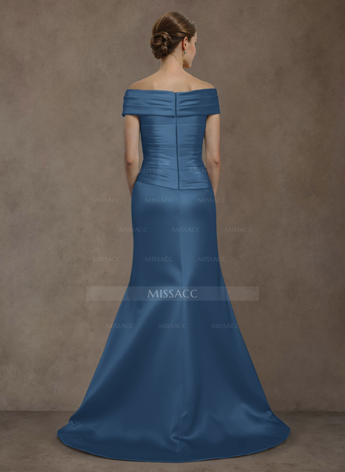 Long Satin Cap Shoulder Sheath/Column Mother Of The Bride Dresses