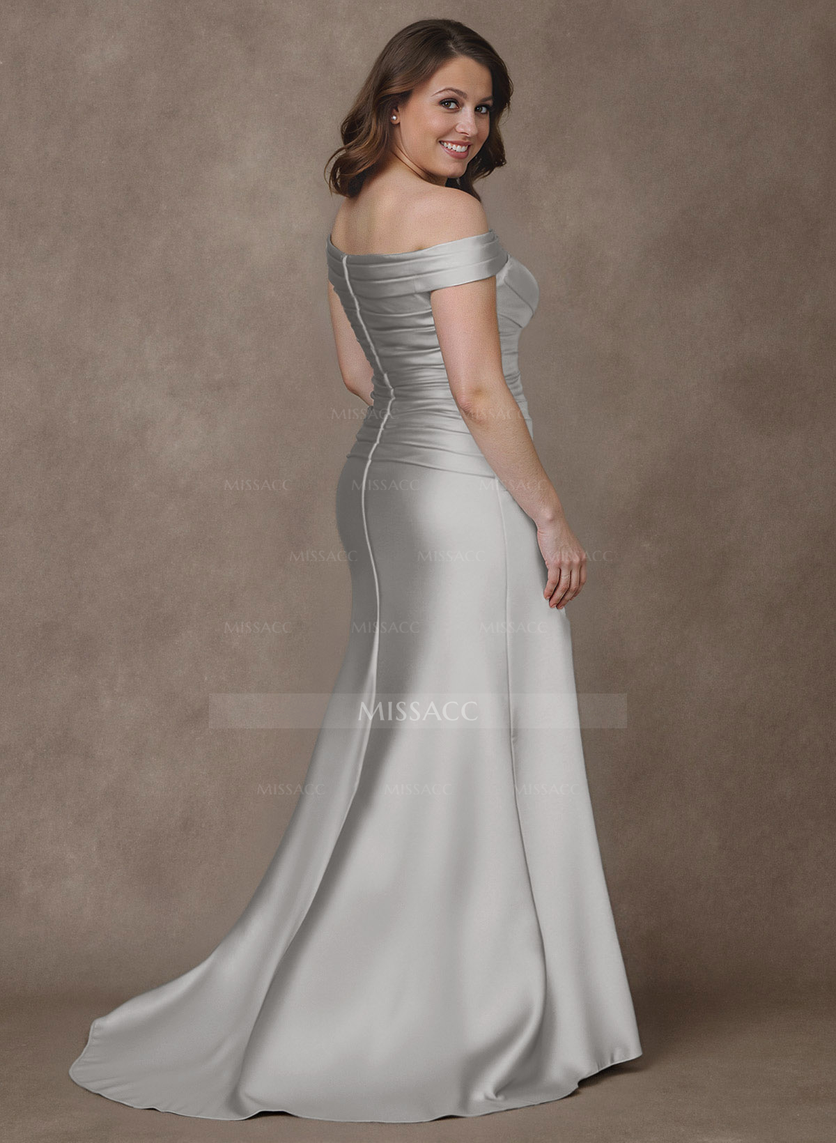 Long Satin Cap Shoulder Sheath/Column Mother Of The Bride Dresses
