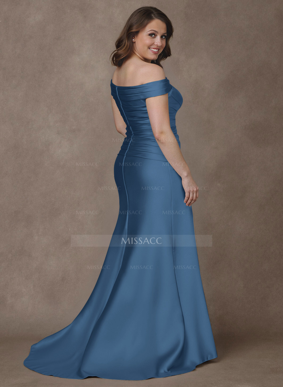 Long Satin Cap Shoulder Sheath/Column Mother Of The Bride Dresses