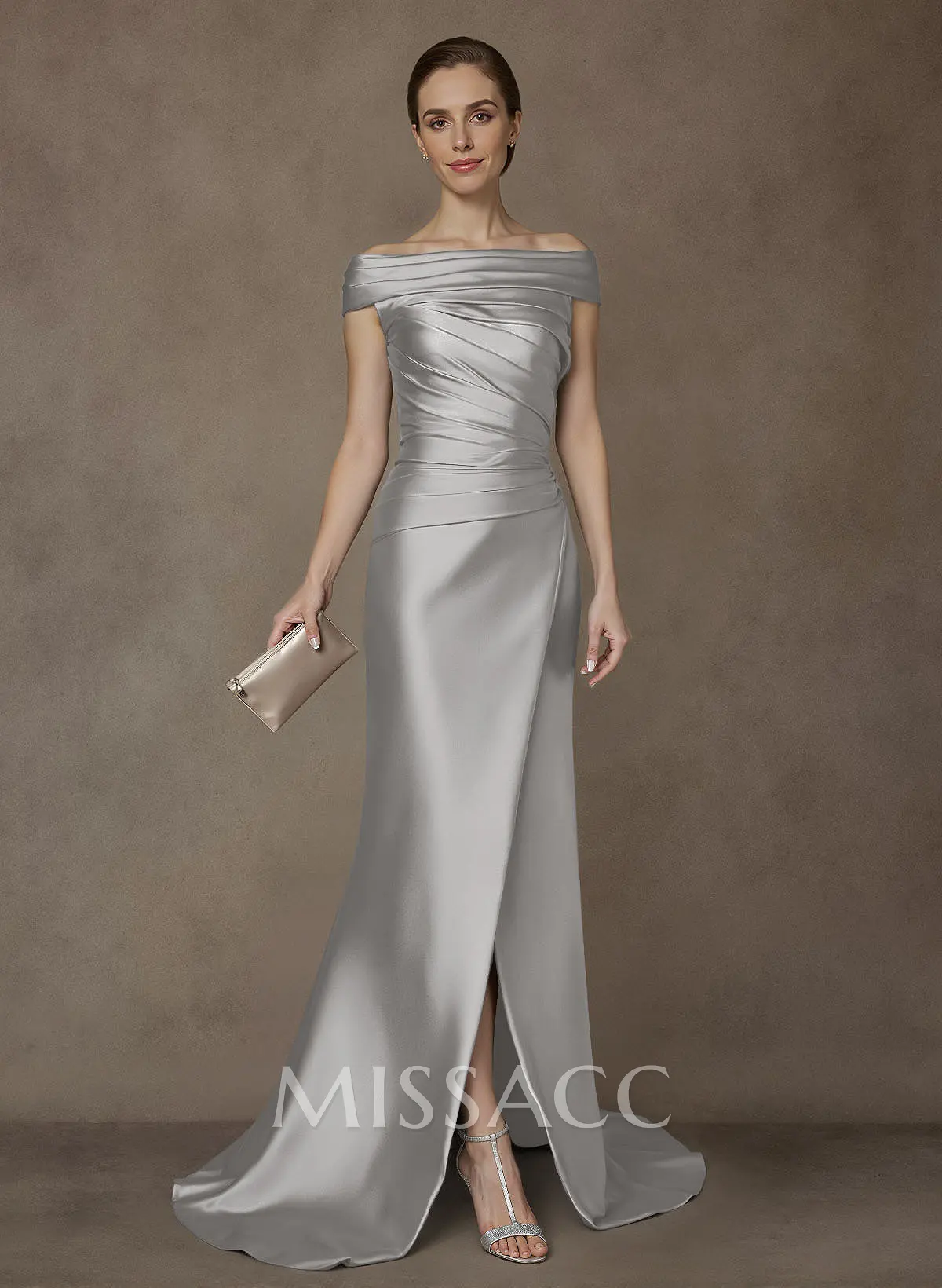 Long Satin Cap Shoulder Sheath/Column Mother Of The Bride Dresses - Missacc Long Satin Cap Shoulder Sheath/Column Mother Of The Bride Dresses - Missacc