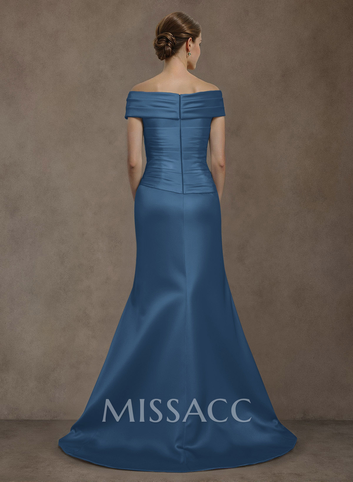 Long Satin Cap Shoulder Sheath/Column Mother Of The Bride Dresses