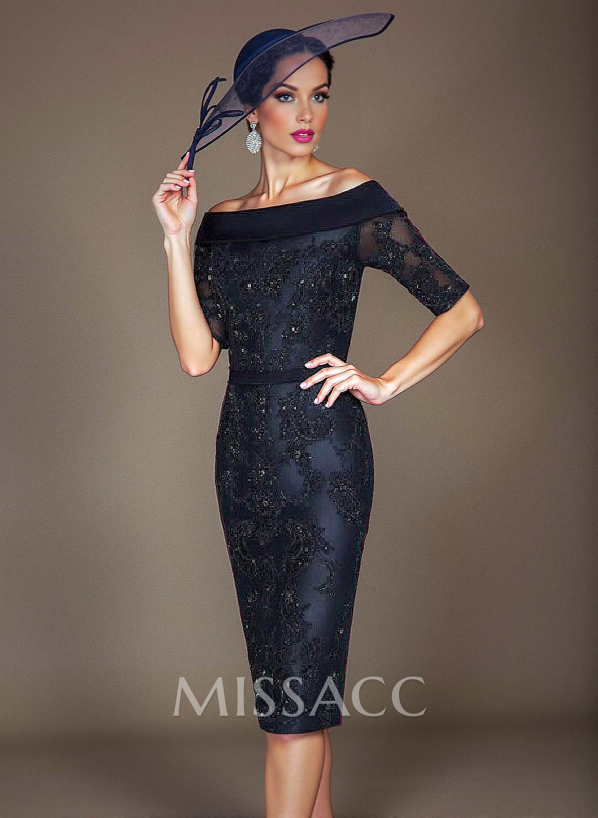 Navy Knee-Length Lace Sheath/Column Mother Of The Bride Dresses Navy Knee-Length Lace Sheath/Column Mother Of The Bride Dresses