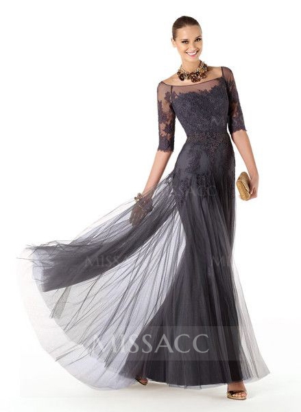 Grey Elegant Lace Square Neckline Mother Of The Bride Dresses