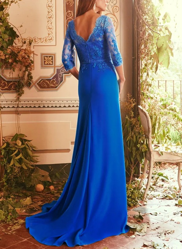 Royal Blue Lace Long Mother of the Bride Dresses