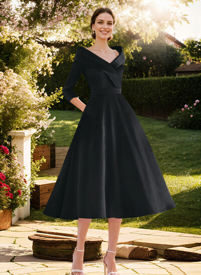 Elegant Pleated Off Shoulder Long Sleeves A-Line Satin Mother Of The Bride Dresses