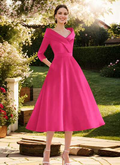 Elegant Pleated Off Shoulder Long Sleeves A-Line Satin Mother Of The Bride Dresses