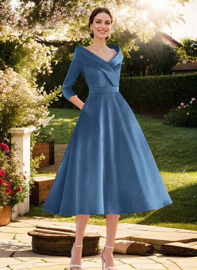 Elegant Pleated Off Shoulder Long Sleeves A-Line Satin Mother Of The Bride Dresses