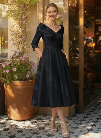 Elegant Pleated Off Shoulder Long Sleeves A-Line Satin Mother Of The Bride Dresses