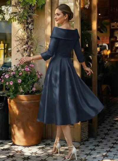 Elegant Pleated Off Shoulder Long Sleeves A-Line Satin Mother Of The Bride Dresses