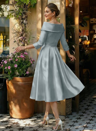 Elegant Pleated Off Shoulder Long Sleeves A-Line Satin Mother Of The Bride Dresses