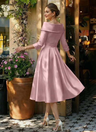 Elegant Pleated Off Shoulder Long Sleeves A-Line Satin Mother Of The Bride Dresses