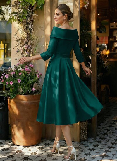 Elegant Pleated Off Shoulder Long Sleeves A-Line Satin Mother Of The Bride Dresses