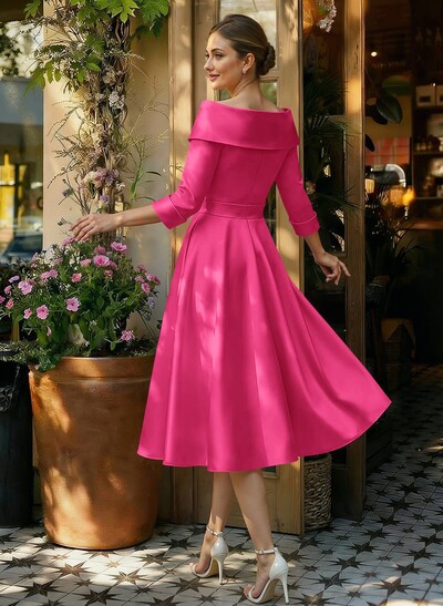 Elegant Pleated Off Shoulder Long Sleeves A-Line Satin Mother Of The Bride Dresses