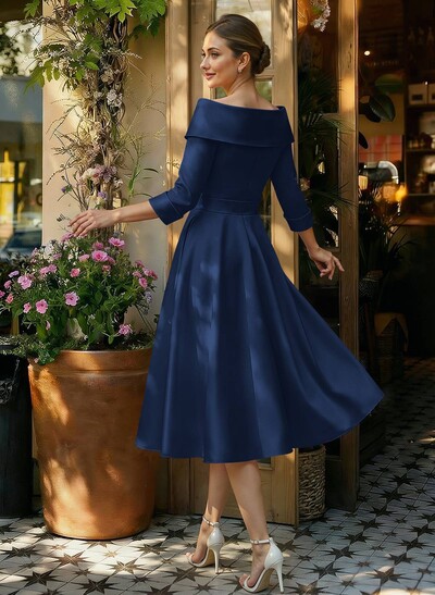 Elegant Pleated Off Shoulder Long Sleeves A-Line Satin Mother Of The Bride Dresses