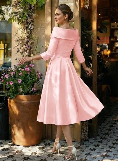 Elegant Pleated Off Shoulder Long Sleeves A-Line Satin Mother Of The Bride Dresses