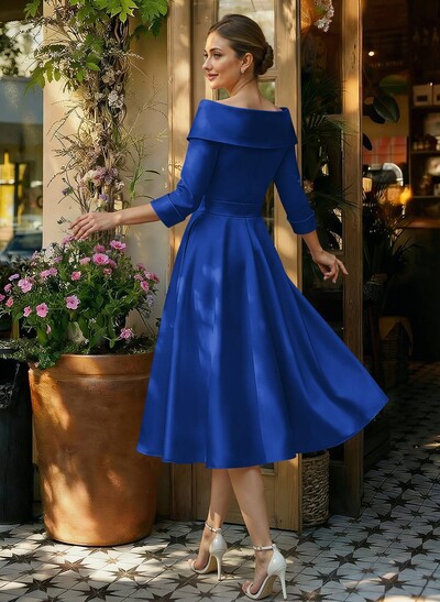 Elegant Pleated Off Shoulder Long Sleeves A-Line Satin Mother Of The Bride Dresses