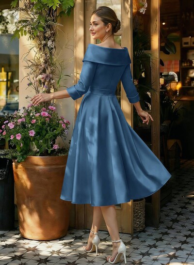 Elegant Pleated Off Shoulder Long Sleeves A-Line Satin Mother Of The Bride Dresses