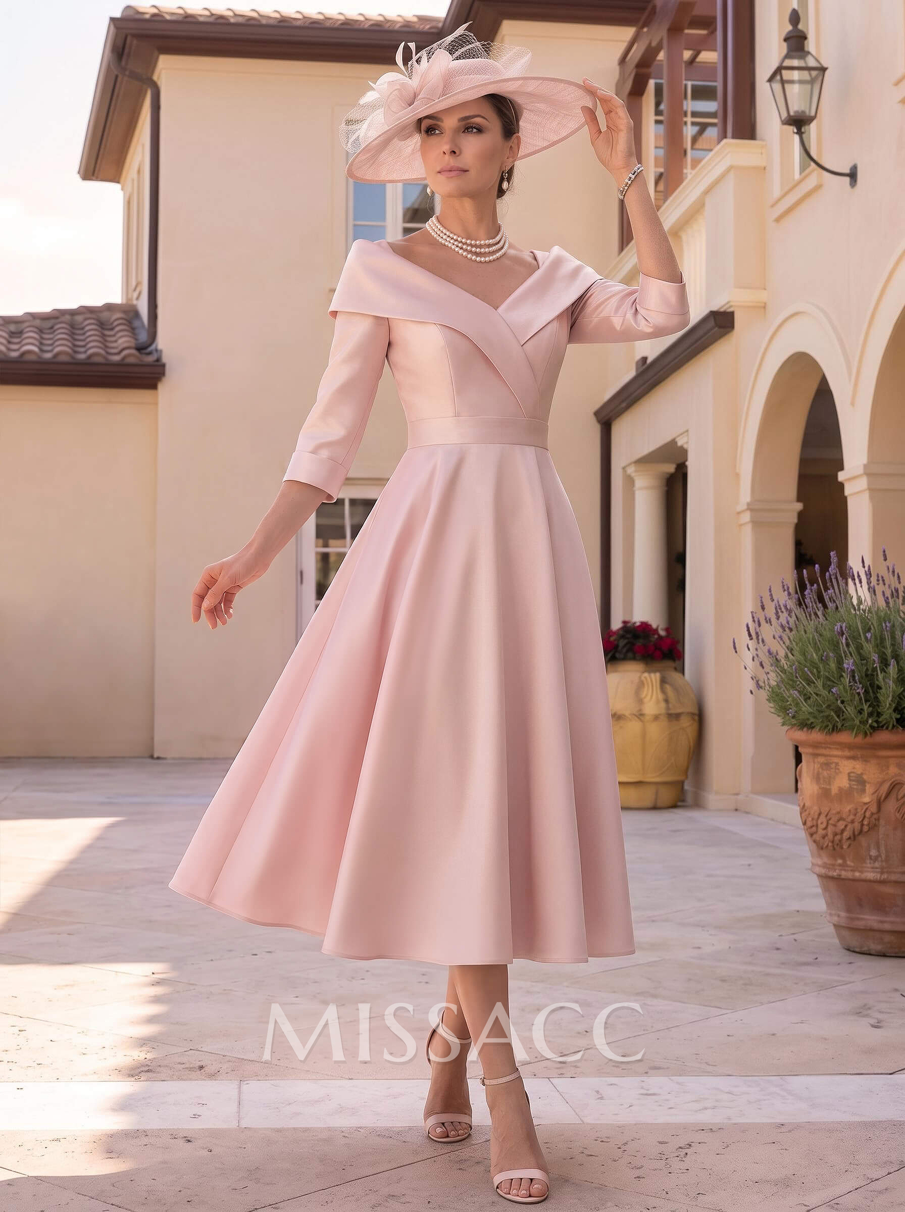Elegant Pleated Off Shoulder Long Sleeves A-Line Satin Mother Of The Bride Dresses