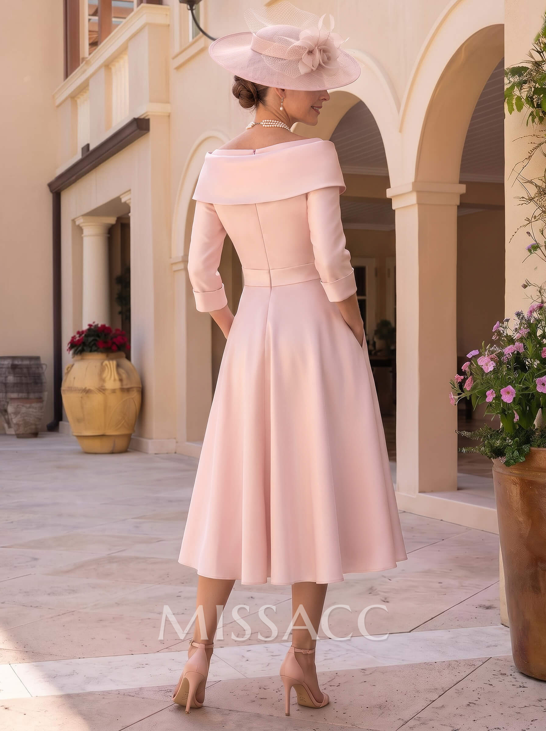 Elegant Pleated Off Shoulder Long Sleeves A-Line Satin Mother Of The Bride Dresses