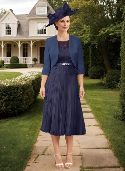 Elegant Lace Pleated Sleeves Mother Of The Bride Dresses