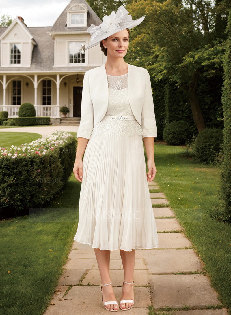 Elegant Lace Pleated Sleeves Mother Of The Bride Dresses