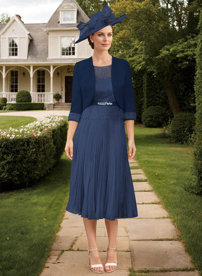Elegant Lace Pleated Sleeves Mother Of The Bride Dresses