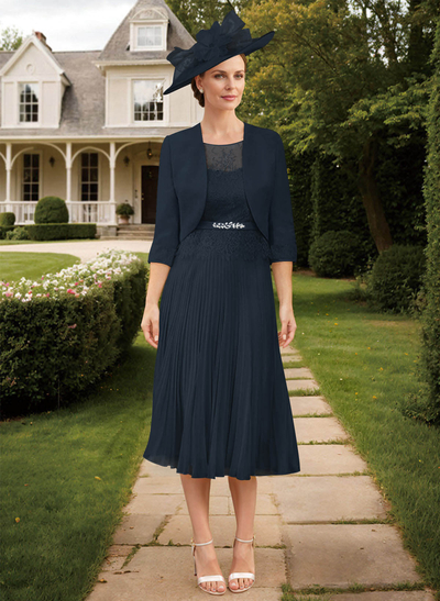 Elegant Lace Pleated Sleeves Mother Of The Bride Dresses