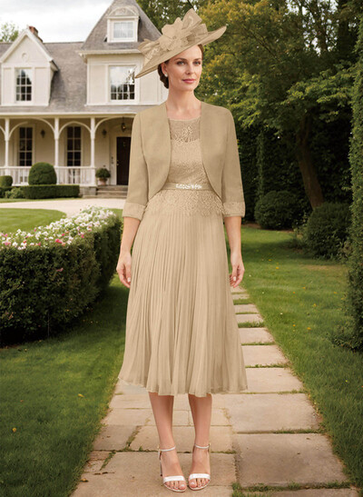 Elegant Lace Pleated Sleeves Mother Of The Bride Dresses