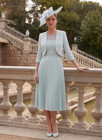 Elegant Lace Pleated Sleeves Mother Of The Bride Dresses