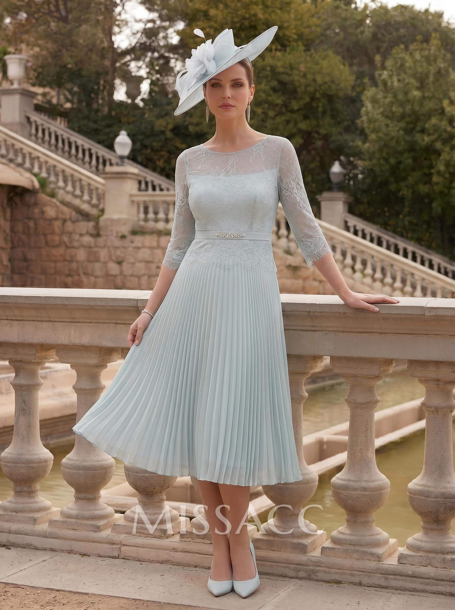 Elegant Lace Pleated Sleeves Mother Of The Bride Dresses