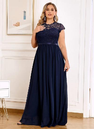 A-Line Illusion Neck Short Sleeves Floor-Length Chiffon/Lace Mother Of The Bride Dresses With Lace