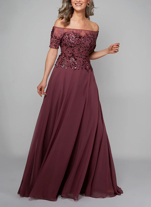 A-Line Off-The-Shoulder Chiffon Mother Of The Bride Dresses With Appliques Lace