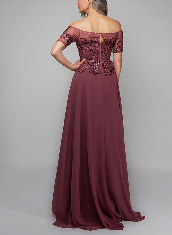 A-Line Off-The-Shoulder Chiffon Mother Of The Bride Dresses With Appliques Lace