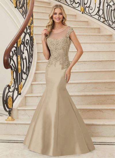 Trumpet/Mermaid Illusion Neck Satin Mother Of The Bride Dresses With Appliques Lace