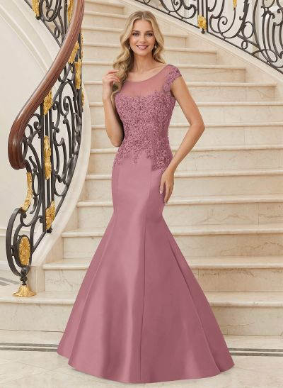 Trumpet/Mermaid Illusion Neck Satin Mother Of The Bride Dresses With Appliques Lace